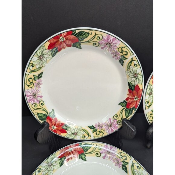 Home Essentials Stoneware Poinsettia Scroll 7" Bread Plate Replacement Set of 4 - Picture 1 of 9